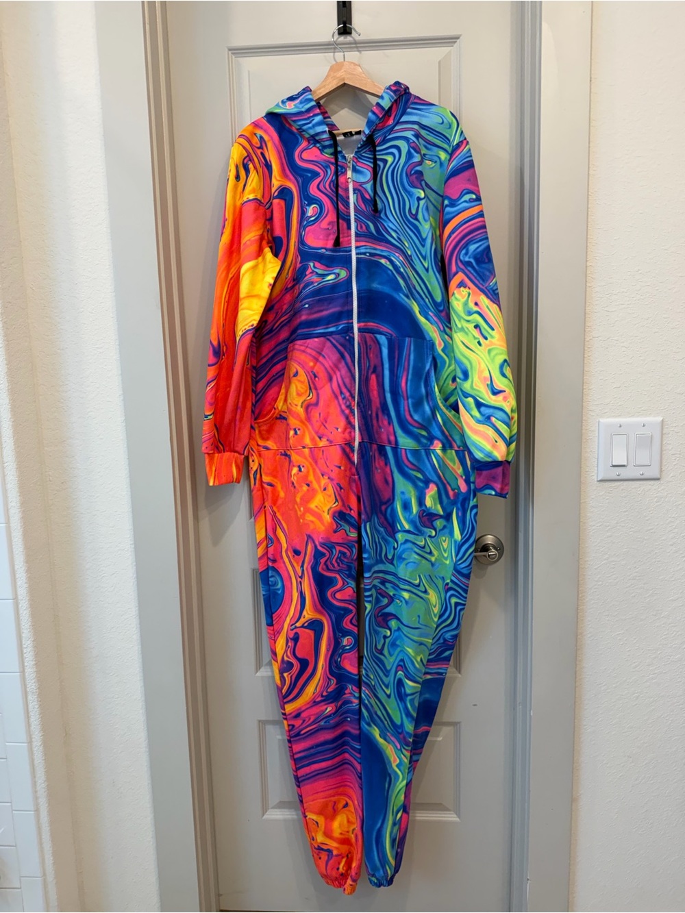 Vibrant Multicolor Rave Festival One-Piece Hoodie